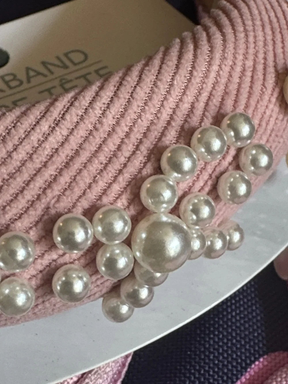 Pearl-Embellished Pink Padded Headband